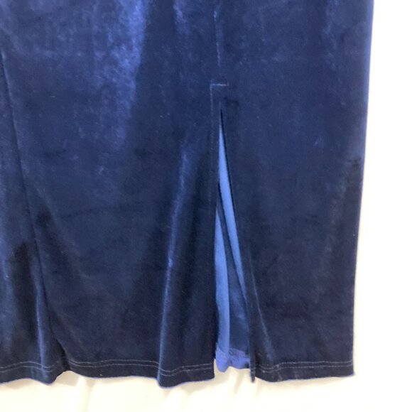Dress.com size 16 Blue Velvet Ruched Bow Tie Front Side Slit Maxi Dress Y2K - Picture 6 of 10